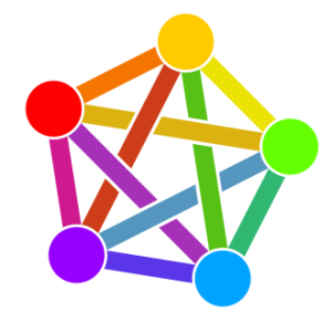 Tęczowy pięciokąt symbolizujący różnorodność i interoperacyjność Fediwersum (ang. fediverse).