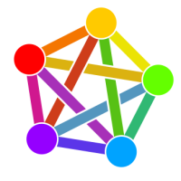 Tęczowy pięciokąt symbolizujący różnorodność i interoperacyność Fediwersum (ang. fediverse).